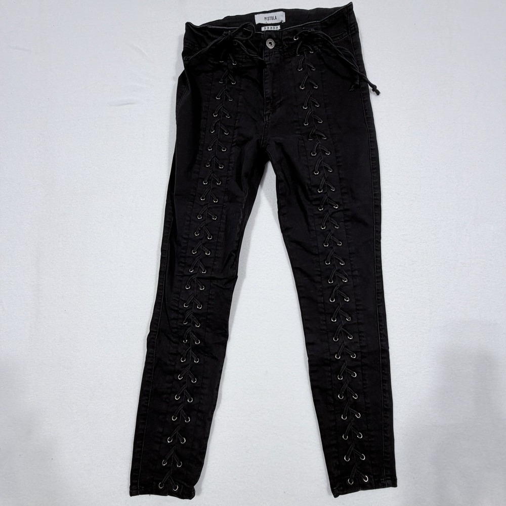 Pistola Road Trippin Lace Up Denim Jeans Black Stretch Fairy Grunge Witchy Sz 28